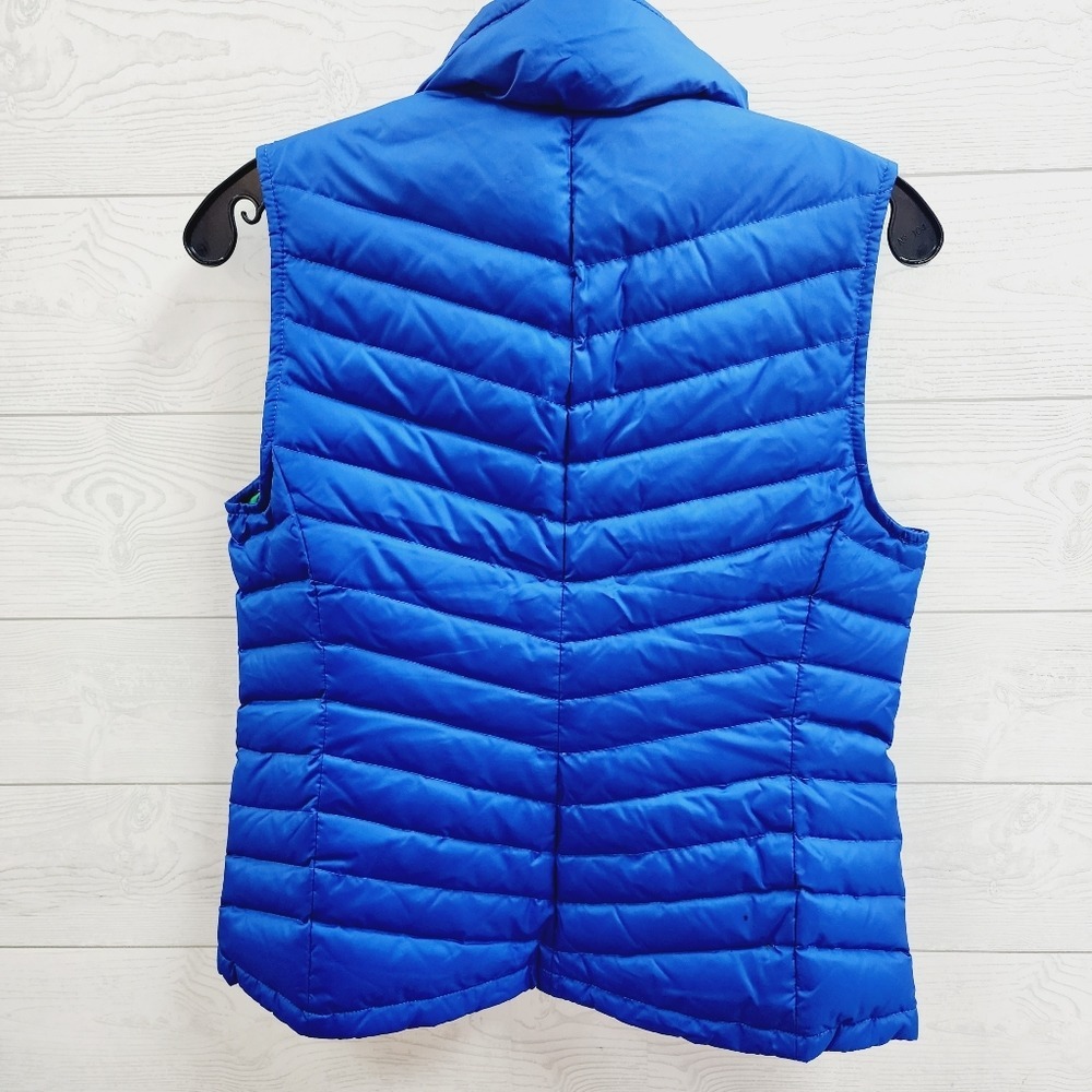Talbots Down Filled Blue Puffer Vest Chevron Quilted Snap Zip Front Small Petite - Picture 5 of 7